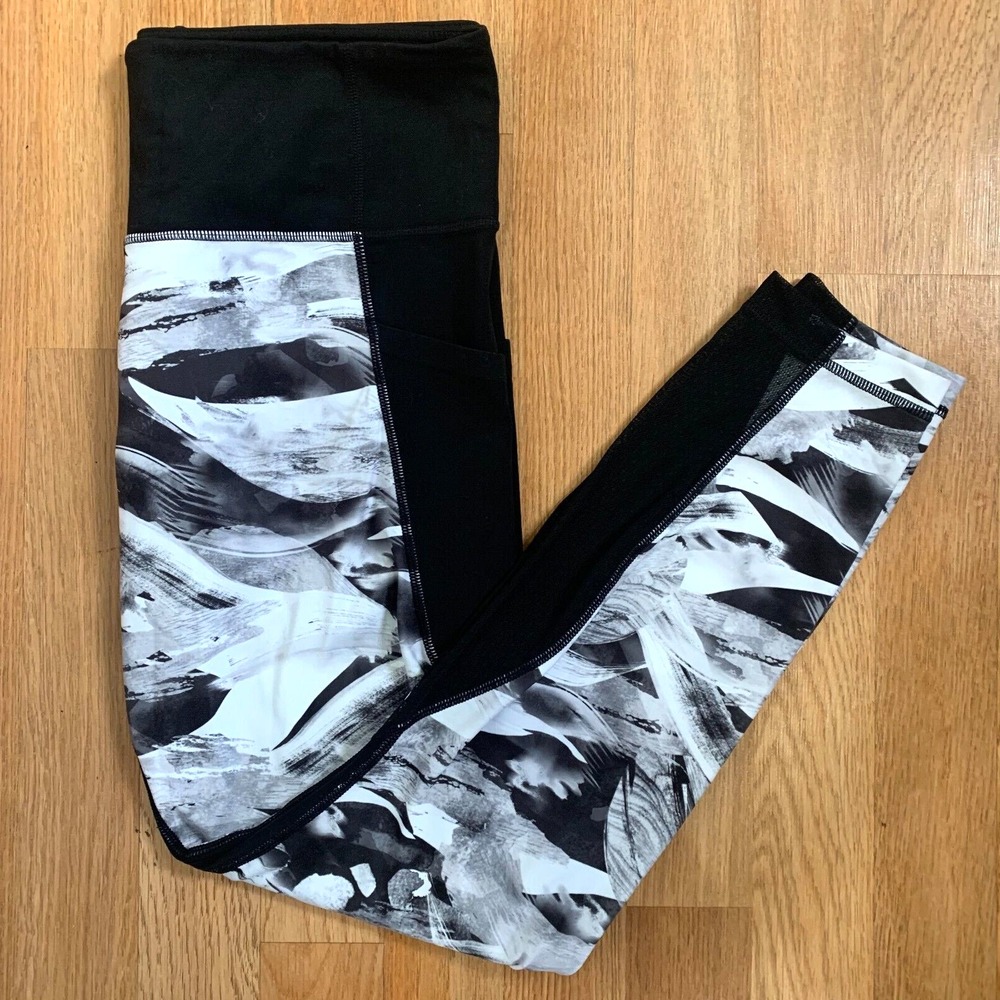 Athleta Vivid Salutation Leggings Black White‎ Mesh Womens Size Large
